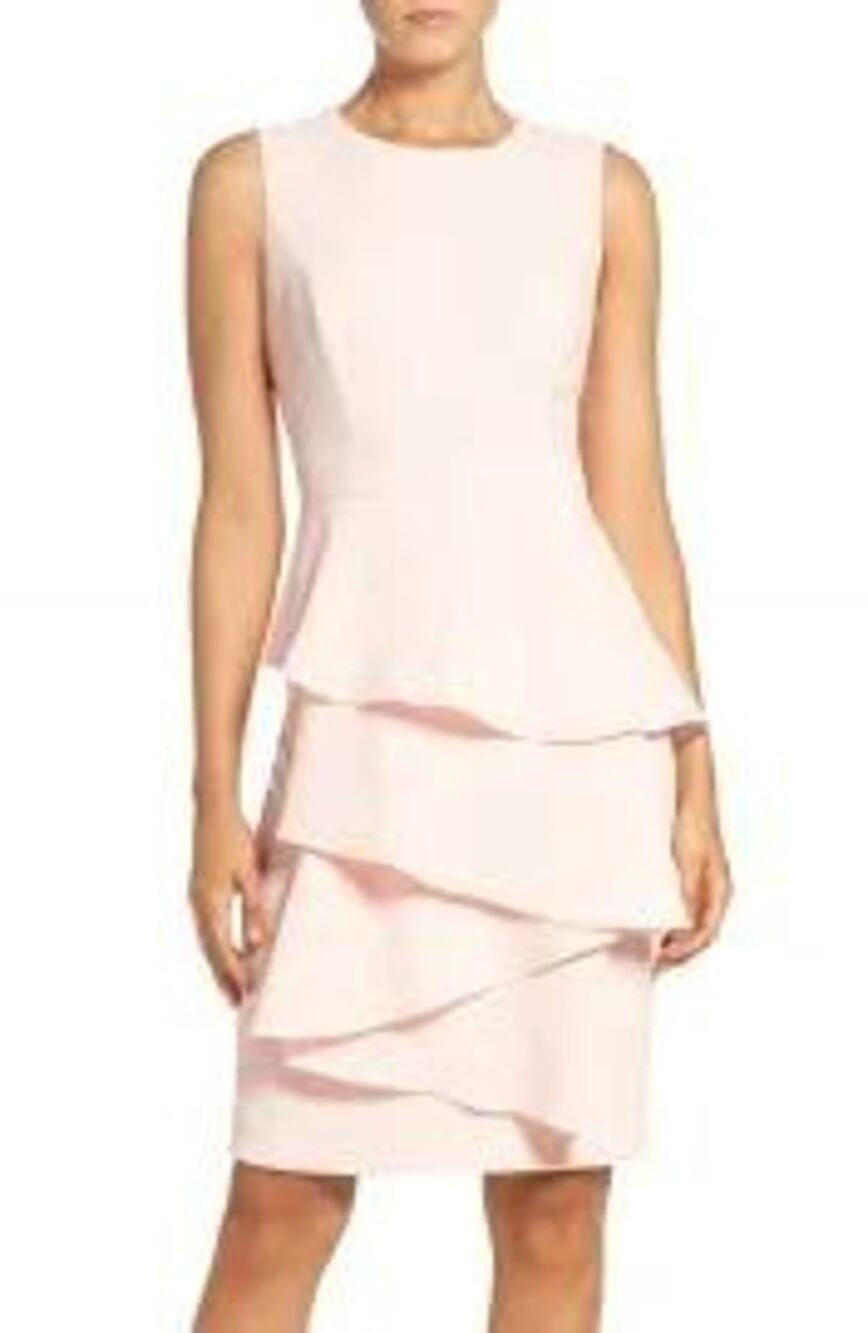 Eliza J Ella Ruffle Cascade Crepe Sheath Dress Pink 16
